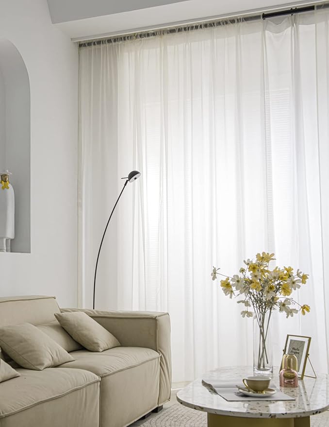 Windows Semi White Sheer Curtains 95 Inches Length 52 Inches Width 2 Panels Set Translucent Sheer Curtain Basic Rod Pocket for Bedroom Children Living Room Yard Kitchen