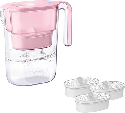 Waterdrop Water Filter Pitcher with 4 Filter, 5X Times Lifetime, Lasts 200 Gallons, for Fridge and Kitchen, Reduces PFOA/PFOS, Chlorine, 7-Cup Capacity, Elfin, Pink