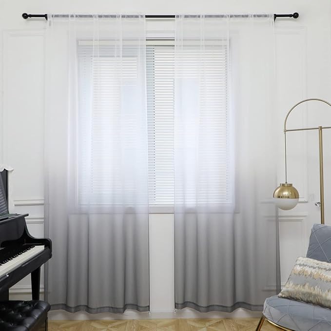 Windows Gradient Sheer Curtains 84 Inches Length 2 Panels Voile Light Filtering Sheer Curtains Panel Basic Rod Pocket for Bedroom Living Room Children Room Kitchen Yard