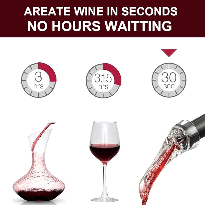 Wine Aerator Pourer Spout with Wine Bottle Stopper Vacuum Pump, Red Wine Decanter with Aerator Improved Flavor Preserve Freshness, Home Bar Accessories Wine Gift Fits All Bottles