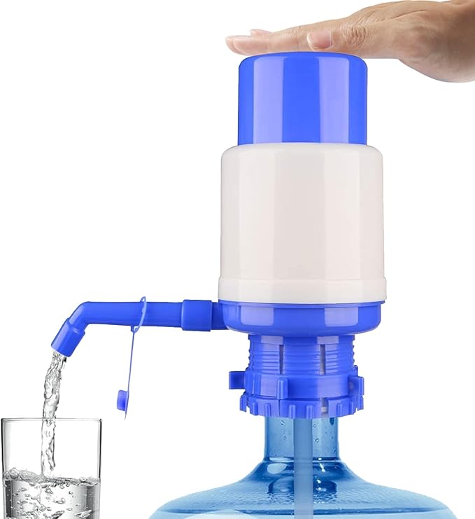 Manual Water Dispenser Blue Water Bottles Pump Fountain Pressure Press Pump with an Extra Short Tube and Cap Fits Most 5 Gallon Water Dispenser for Home Office