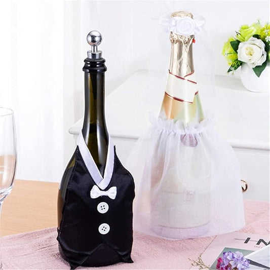 1 Set Bride and Groom Wine Bottle Covers- Wine Bottle Dress-up for Weddings Wedding Gifts for the Couple Fun Wine Bottle Covers Wedding Centerpieces Decorations Wine Bottle Covers Wine Gift Set