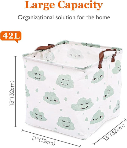 Square Storage Basket, Fabric Bins Laundry for Home Kitchen, Storage Organizer with Handles Waterproof for Nursery Dorm Shelf