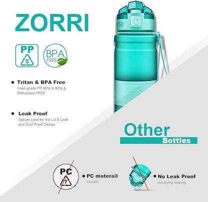 ZORRI 14/17/ 24/32 OZ Water Bottles, BPA Free Tritan Lightweight Leak Proof Sport Bottle with Brush, Lock Feature, Track Marker, and Flip Lid for Kids School, Fitness, Office, Sports & Outdoors