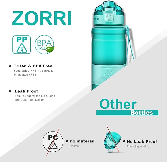 ZORRI 14/17/ 24/32 OZ Water Bottles, BPA Free Tritan Lightweight Leak Proof Sport Bottle with Brush, Lock Feature, Track Marker, and Flip Lid for Kids School, Fitness, Office, Sports & Outdoors