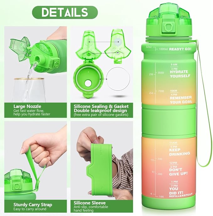 ZORRI 14/17/ 24/32 OZ Water Bottles, BPA Free Tritan Lightweight Leak Proof Sport Bottle with Brush, Lock Feature, Track Marker, and Flip Lid for Kids School, Fitness, Office, Sports & Outdoors