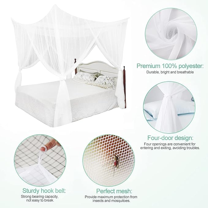 Minimalist Four Corner Mosquito Net Post Bed Curtain Canopy Hanging Kit Romantic Home Bedroom Decoration Princess Curtains for Tent Kids Rooms Baby Bassinet Outdoor Court Landing Garden Camping