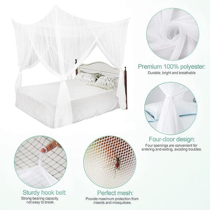 Minimalist Four Corner Mosquito Net Post Bed Curtain Canopy Hanging Kit Romantic Home Bedroom Decoration Princess Curtains for Tent Kids Rooms Baby Bassinet Outdoor Court Landing Garden Camping