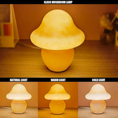 Mushroom Lamp, Small Orange Glass Table Lamp, Cute Little Translucent Nightstand Lamp for Bedroom, Bedside, Living Room, Warm Yellow Aesthetic Dome Lamp for Home Decor Gift