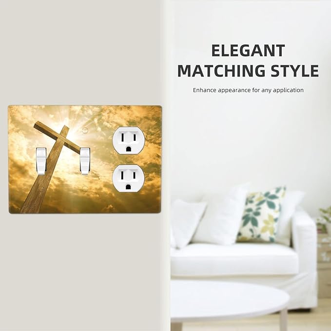 Christ Jesus Cross Sky Decorative Combo 2 Toggle Duplex Outlet Light Switch Cover Wall Plate 3 Gang for Electrical Kitchen Living Room Bedroom Bathroom Home Novelty Decorate