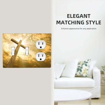 Christ Jesus Cross Sky Decorative Combo 2 Toggle Duplex Outlet Light Switch Cover Wall Plate 3 Gang for Electrical Kitchen Living Room Bedroom Bathroom Home Novelty Decorate