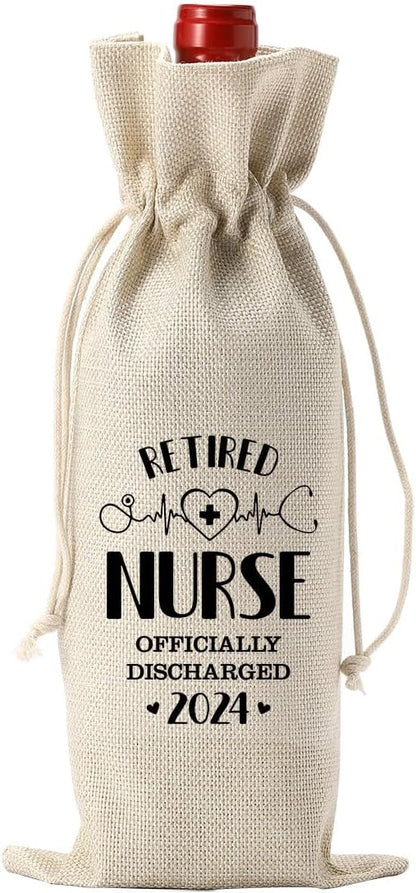 1 Pcs Retired Nurse Wine Bag, 2024 Nurse Retirement Gift Wine Bag, Funny Retirement Gifts for Female Nurse Coworkers Friends