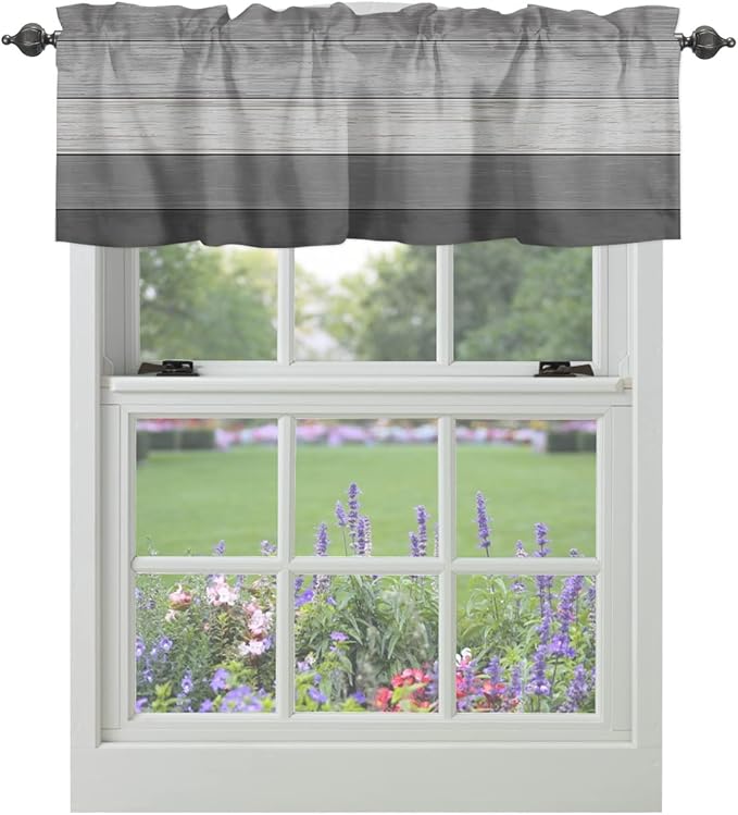 Vandarllin Farmhouse Kitchen Curtains Valances for Windows, Grey Kitchen Curtains Valances for Windows Rod Pocket Country Window Treatment for Kitchen/Living Room/Bedroom/Bathroom,42" X 12" -1 Panel,