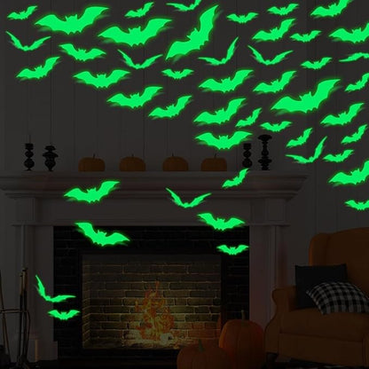 32 Pcs Halloween Decorations 3D Luminous Bats Wall Decor Stickers Glow in The Dark for Home Window Decor Party Decorations Double Sided Party Supplies