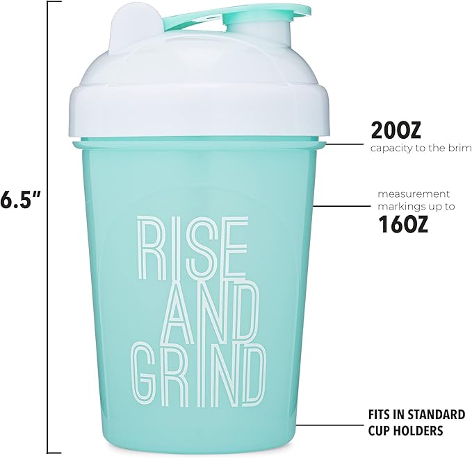 [2 Pack] 20-Ounce Shaker Bottle with Motivational Quotes (Coral & Mint) | Protein Shaker Bottle with Mixer Agitators | Blender Shaker Bottle for Protein Mixes Pack is BPA Free and Dishwasher Safe