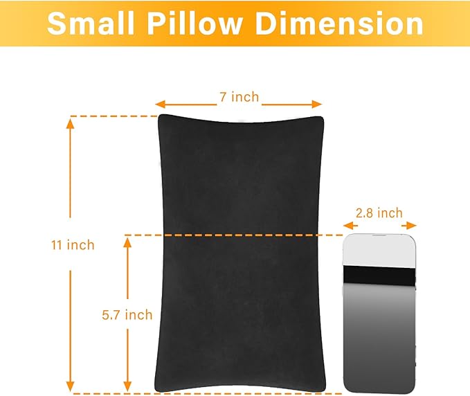 2 Pack Small Pillow, Memory Foam Mini Pillow 11 X 7 Inches for Travel, Sleeping, Nap and Neck, Knee, Lumbar Support, Tiny Pillow Cushion for Pet, Dogs (Black)