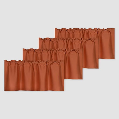 4 Panels Burnt Orange Valance - Rust Valance for Windows 42x18 Inch Solid Blackout Rod Pocket Kitchen Short Curtain Toppers Valance for Bathroom Living Room, Terracotta