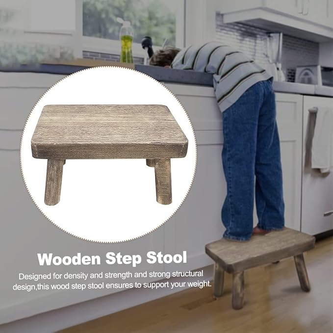 Wooden Step Stool, Solid Portable Wooden Footstool Toddler Step Stool for Kids, Bed Stool for High Beds, Wooden Bedside Step Stool for Kitchen, Bathroom, Closet(as shown)