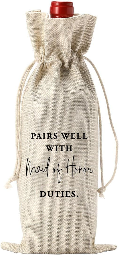 YUANHAO Maid of Honor Wine Bag, Maid of Honor Proposal Gifts, Maid of Honor Gifts Wine Bag, Pairs Well with Maid of Honor Duties Wine Bag