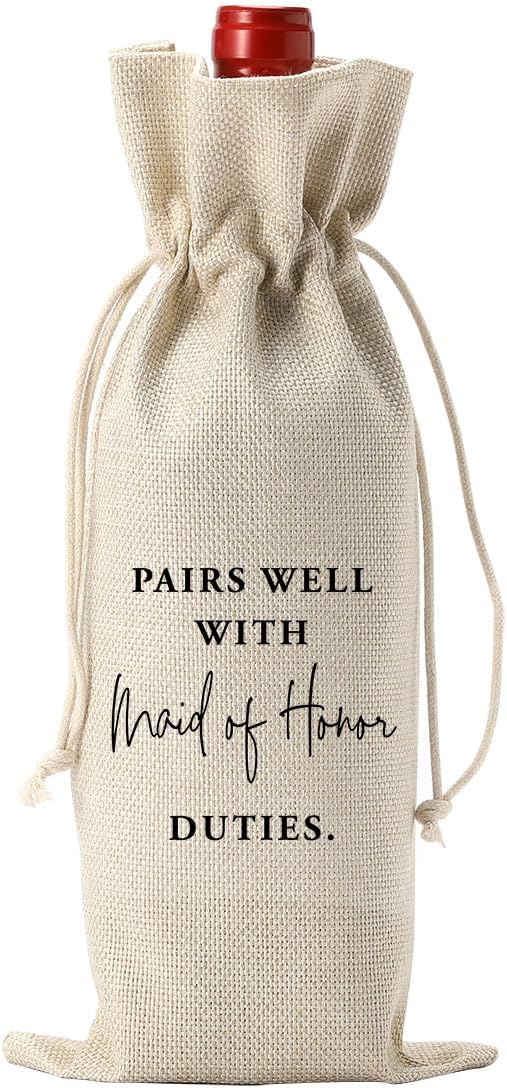 YUANHAO Maid of Honor Wine Bag, Maid of Honor Proposal Gifts, Maid of Honor Gifts Wine Bag, Pairs Well with Maid of Honor Duties Wine Bag