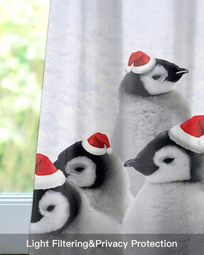 Vandarllin Funny Penguin with Christmas Hat Kitchen Curtains Valances for Windows Winter Holidays Rod Pocket Window Treatment for Kitchen/Living Room/Bedroom/Bathroom,42" X 12" -1 Panel,