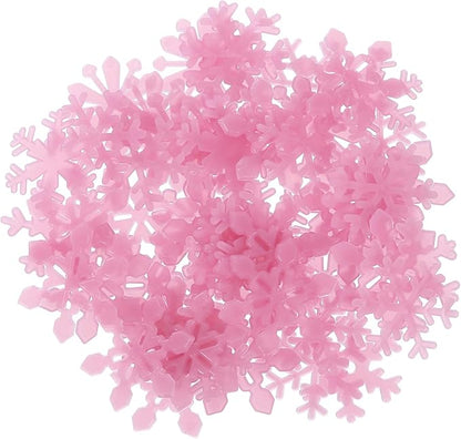 uxcell 100pcs Glow in The Dark Snowflake Fluorescent Plastic Wall Stickers Adhesive Murals Decals for Home Art Ceiling Bedroom Wall Decorations, Pink