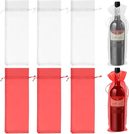 YaeYur 24pcs Organza Wine Bags Organza Wine Gift Bags Bulk Sheer Wine Gift Pouches Organza Wine Bottle Gift Bags with Drawstring for Christmas Wedding Baby Shower Birthday Party Festival Gift Favors