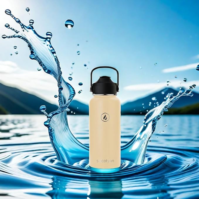 32 OZ Insulated Water Bottle with Straw,Sports Water Bottle Stainless Steel Wide Mouth Bottle for Home,Gym,Travel Outdoor,Beige