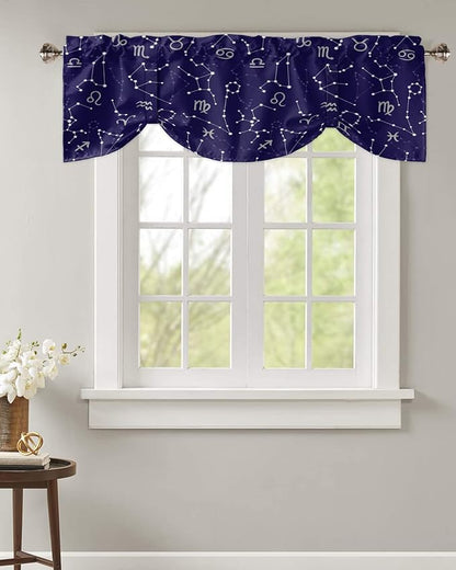 Tie Up Valance for Kitchen Living Room Farmhouse - Evolution of the Universe Constellation Astrology Rod Pocket Adjustable Tie-up Shade Valance for Small Window, Balloon Drape Valance 42x12 inches