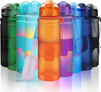 ZORRI 14/17/ 24/32 OZ Water Bottles, BPA Free Tritan Lightweight Leak Proof Sport Bottle with Brush, Lock Feature, Track Marker, and Flip Lid for Kids School, Fitness, Office, Sports & Outdoors