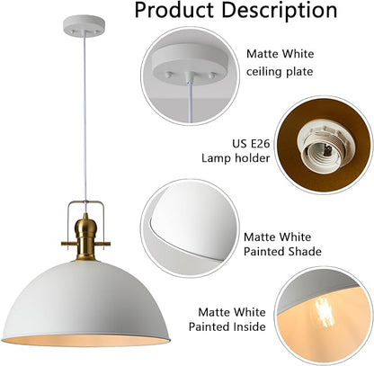 18 Inch White Farmhouse Pendant Lights Large Pendant Lights for Kitchen Island Industrial Adjustable Height Vintage Big Dome Hanging Light Fixtures for Barn, Dining Room