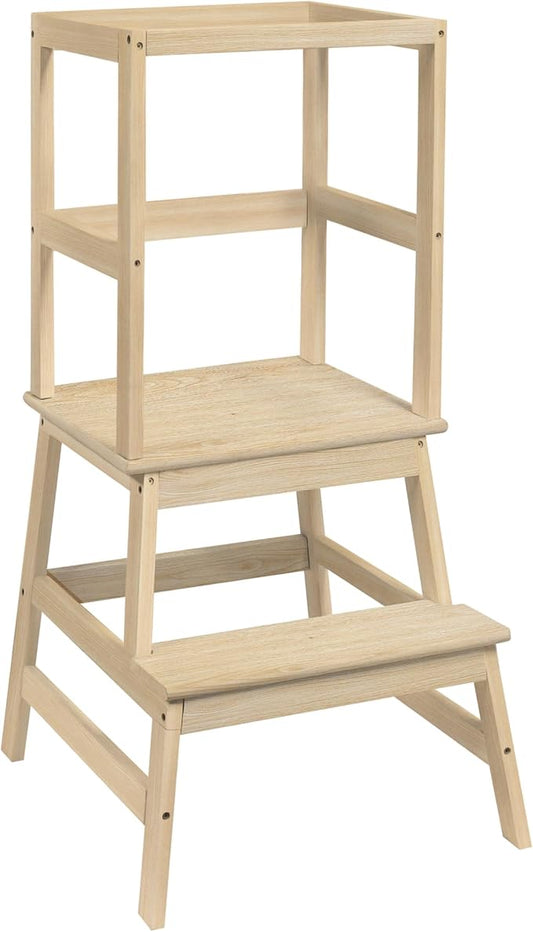 Toddler Tower,Kitchen Step Stool for 18 Months and Older,Solid Wood Kid Kitchen Stool(Natural)