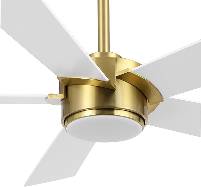 54" Ceiling Fan with Light and Remote Control, Modern Dimmable LED Light, 6-Speed Noiseless Reversible DC Motor, 5 Plywood Ceiling Fan for Kitchen Bedroom Living Room White/Gold