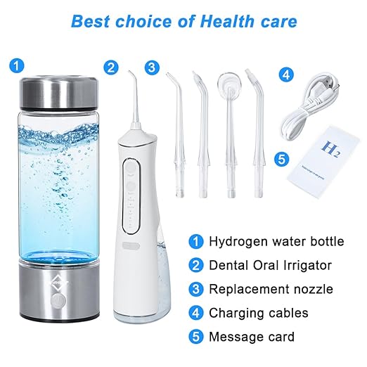 2024 Hydrogen Water Bottle with Water Dental Flosser Gift Box,Portable H2 Water Bottle,Oral Irrigator,for Home/Office/Travel/Daily use,Ideal Gift for Birthday,Holiday,Thanksgiving