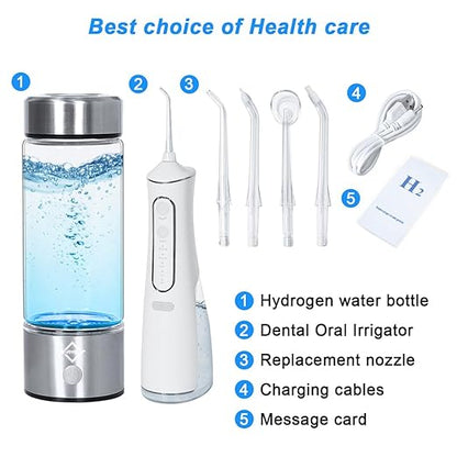 2024 Hydrogen Water Bottle with Water Dental Flosser Gift Box,Portable H2 Water Bottle,Oral Irrigator,for Home/Office/Travel/Daily use,Ideal Gift for Birthday,Holiday,Thanksgiving