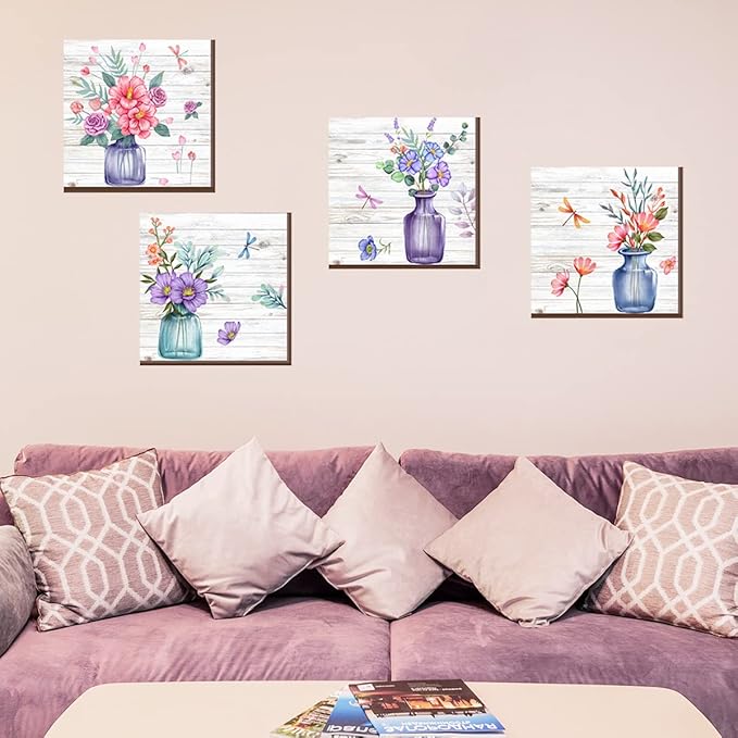 3D Wall Sticker for Living Room Office,Vinyl Flowers Wall Decals, Removable Floral Wall Murals Peel and Stick Flower Wall Art Decor Wallpaper Bedroom Kitchen