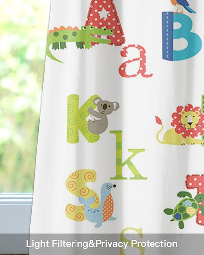 Vandarllin Cute Animals Alphabet for Kids Kitchen Curtains Valances for Windows Colorful Printed Rod Pocket Window Treatment for Kitchen/Living Room/Bedroom/Bathroom,42" X 12" -1 Panel,