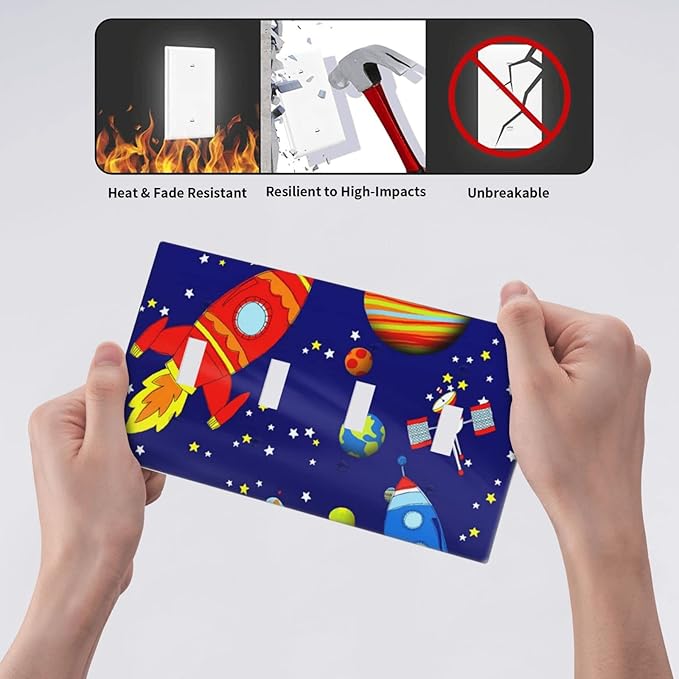 Space Astronaut Quad Toggle Light Switch Wall Plate Cover Decorative 4-Gang for Boys Kids Room Bathroom Bedroom Home Kitchen Four Lightswitch Polycarbonate 4.5" x 8"