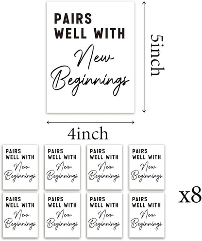 8 Pcs New Beginnigs Wine Labels, New Job New Home Retirement Graduation Wedding Gifts for Women Men, Housewarming Gifts New Home, Pairs Well with New Beginnigs Wine Bottle Stickers Labels