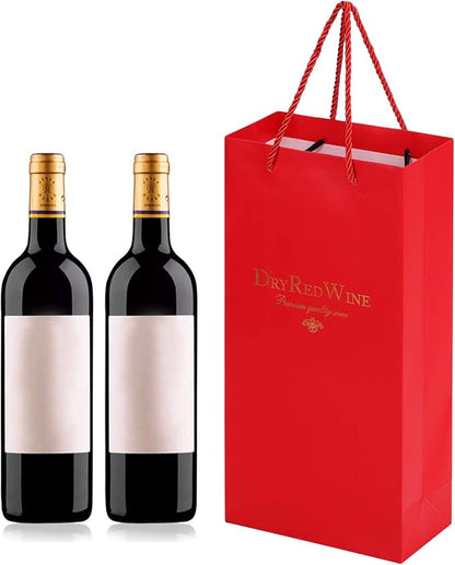 10Pcs Wine Gift Bags Paper Champagne Carrier Bag Double Wine Bottle Storage Holder Tote Bag with Handle for Christmas Birthday Wedding Anniversary Celebration Party Favors