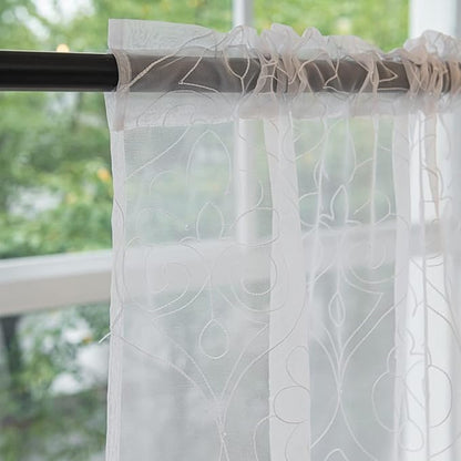 Windows Embroider-Figure Sheer White Curtains 84 Inches Length 2 Panels Voile Light Filtering Sheer Curtains Panel Basic Rod Pocket Sheer for Bedroom Living Room Children Room Kitchen Yard