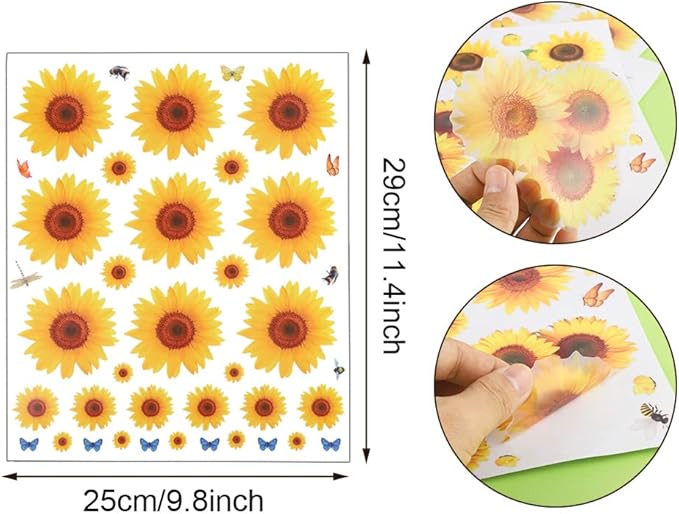 135 Pcs Sunflower Wall Sticker, Removable Sunflower Stickers Waterproof 3D Sunflower Wall Decor Stickers for Kids Mothers Day Decorations Bathroom Kitchen Decor Decals