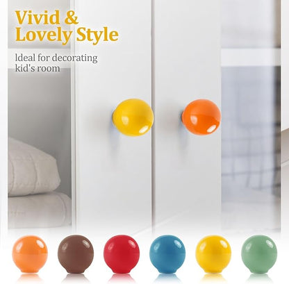 6X Colorful Cute Glossy Ceramic Knobs Lovely Door Knob Cabinet Drawer Knobs for Cupboard Kitchen Dresser Kids Child Boys Girls Wardrobe Pull Handles 32mm/1.26inch (Ball-Shape)