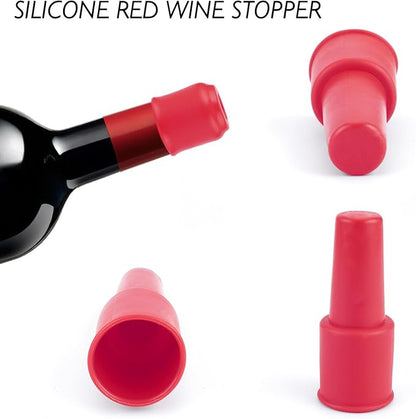 8Pcs Silicone Wine Stopper for Wine Bottles Reusable Wine Bottle Stopper Double Sealed Wine Corks for Beer Champagne Prosecco Beverage Black Red Wine Bottle Cover Caps for Home Kitchen Bar