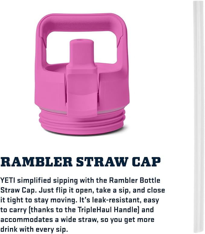 YETI Rambler 26 oz Bottle, Vacuum Insulated, Stainless Steel with Color Matching Straw Cap, Wildflower Fuchsia