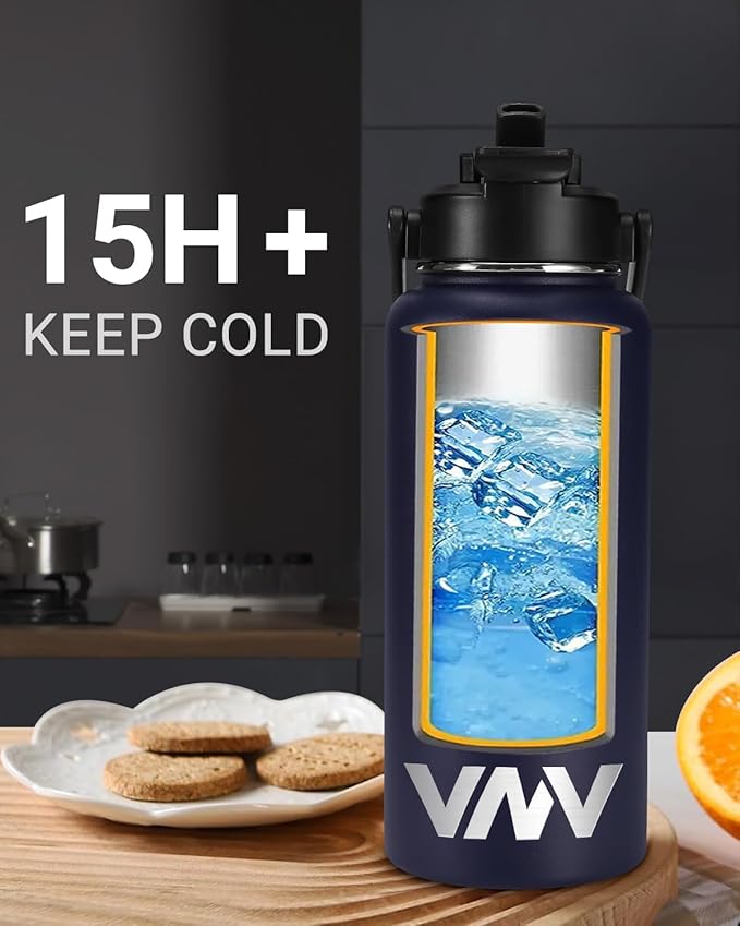 32 Oz Insulated Water Bottle, Stainless Steel Vacuum Double Wall Insulated Thermos, Leak Proof Travel Mug with Straw Lid, for Home and Outdoor