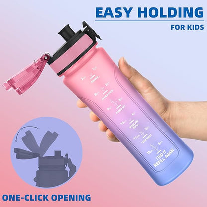 15oz Kids Sports Water Bottles for School with Spout Lid (Pink Blue)