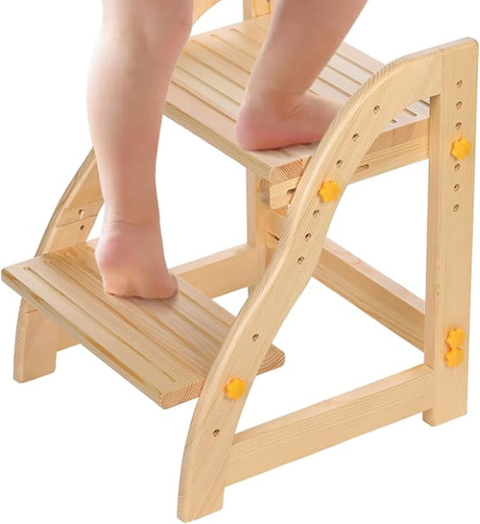 Wooden Step Stool for Kids, Kitchen Toddler Step Stool for Bathroom Sink and Toilet Stool for Kids Potty Training Anti-Slip Sturdy Height Lift Stool (Natural)