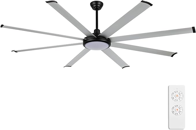 WINGBO 64" Ceiling Fan with Lights and Remote Control, Matte Black Ceiling Fan, 8 Aluminum Blades, 6-Speed Reversible DC Motor, Industrial Ceiling Fan for Kitchen Bedroom Living Room, ETL Listed