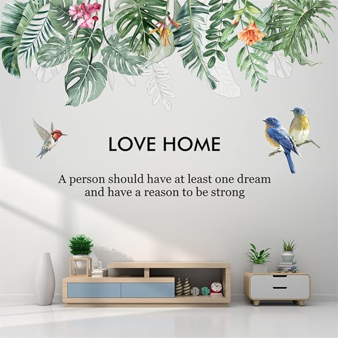 Palm Leaf Wall Stickers Hanging Vines Green Plants Wall Stickers, Removable Peel and Stick for Kitchen Living Room Bedro om Home Decoration